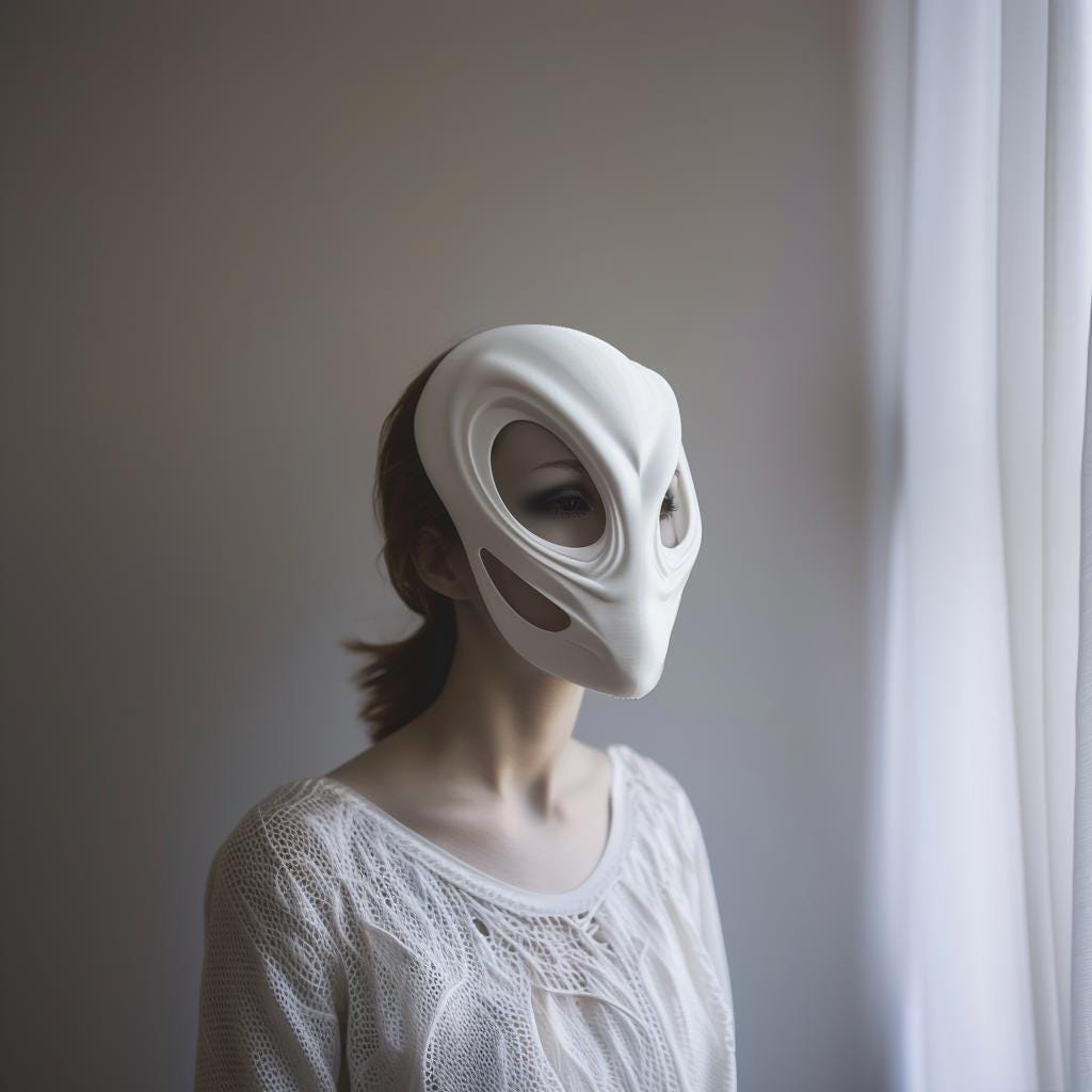 3D Printed Futuristic Alien Mask | Minimalist Sci-Fi Costume Mask | Unique 3D Print Art Face Design