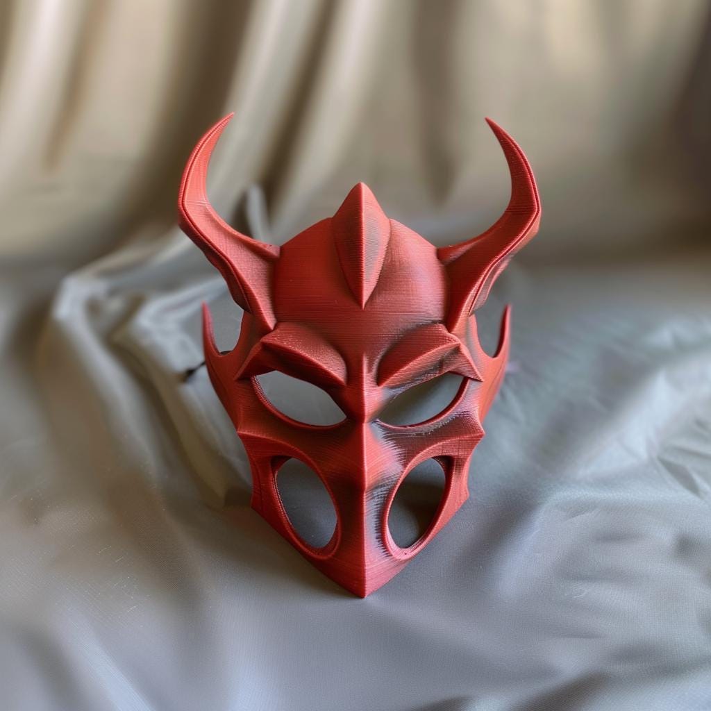 3D Printed Demon Mask | Gothic Horned Face Sculpture | Dark Fantasy Cosplay Prop