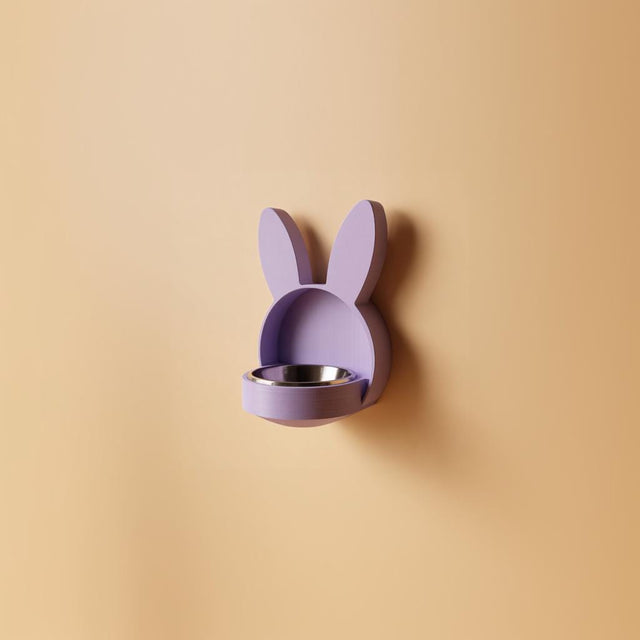 Alternate product view of 3D Printed Bunny Wall-Mounted Pet Bowl Holder.