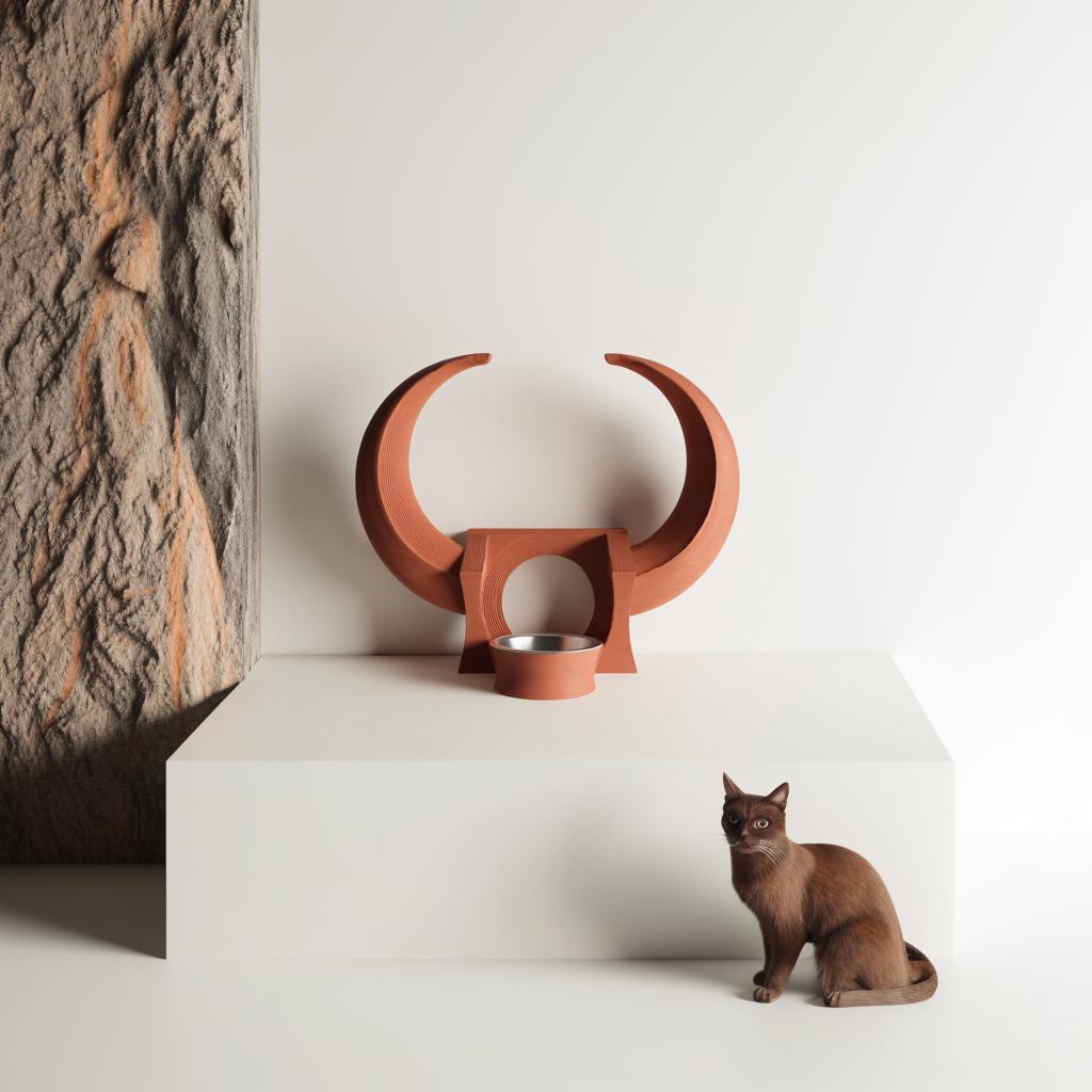 Horned Pet Bowl Holder Stand | 3D Printed Fantasy Raised Feeder Frame for Cats & Small Dogs | Sculptural Feeding Station Home Decor Gift