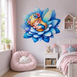 Sleeping Fairy Wall Vinyl Decal | Cute Blue Flower Fairy Sticker | Nursery Bedroom Wall Art | Whimsical Baby Girl Room Decor