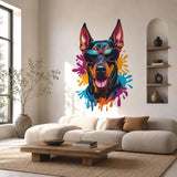 Cool Doberman Wall Vinyl Decal | Dog With Sunglasses Sticker | Color Splash Pop Art Wall Decor | Pet Lover Gift | Modern Kids Room Art