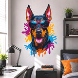 Cool Doberman Wall Vinyl Decal | Dog With Sunglasses Sticker | Color Splash Pop Art Wall Decor | Pet Lover Gift | Modern Kids Room Art