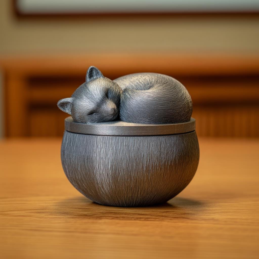 Sleeping Woodland Animal Memorial Urn with Lid | 3D Printed Pet Ashes Keepsake Container for Peaceful Shelf Decor and Home Display Accent