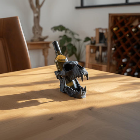 Alternate product view of the sculpted character wine bottle holder.