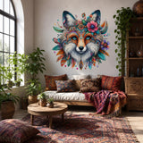 Boho Fox Wall Vinyl Decal | Colorful Mandala Animal Face Sticker | Woodland Nursery Wall Art | Tribal Feathers Floral Decor