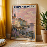 Copenhagen Harbor Travel Poster | Vintage Denmark Wall Art Print | Navy Cream Waterfront Cityscape | Scandinavian Coastal Decor