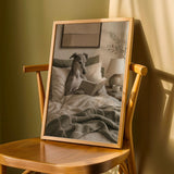 Greyhound Dog Reading In Bed Art Print - Soft Gouache, Warm Beige and Oat Milk