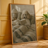 Nordic Standard Poodle Reading Book Art Print – Modern Gouache, Warm Beige and Dusty Sage