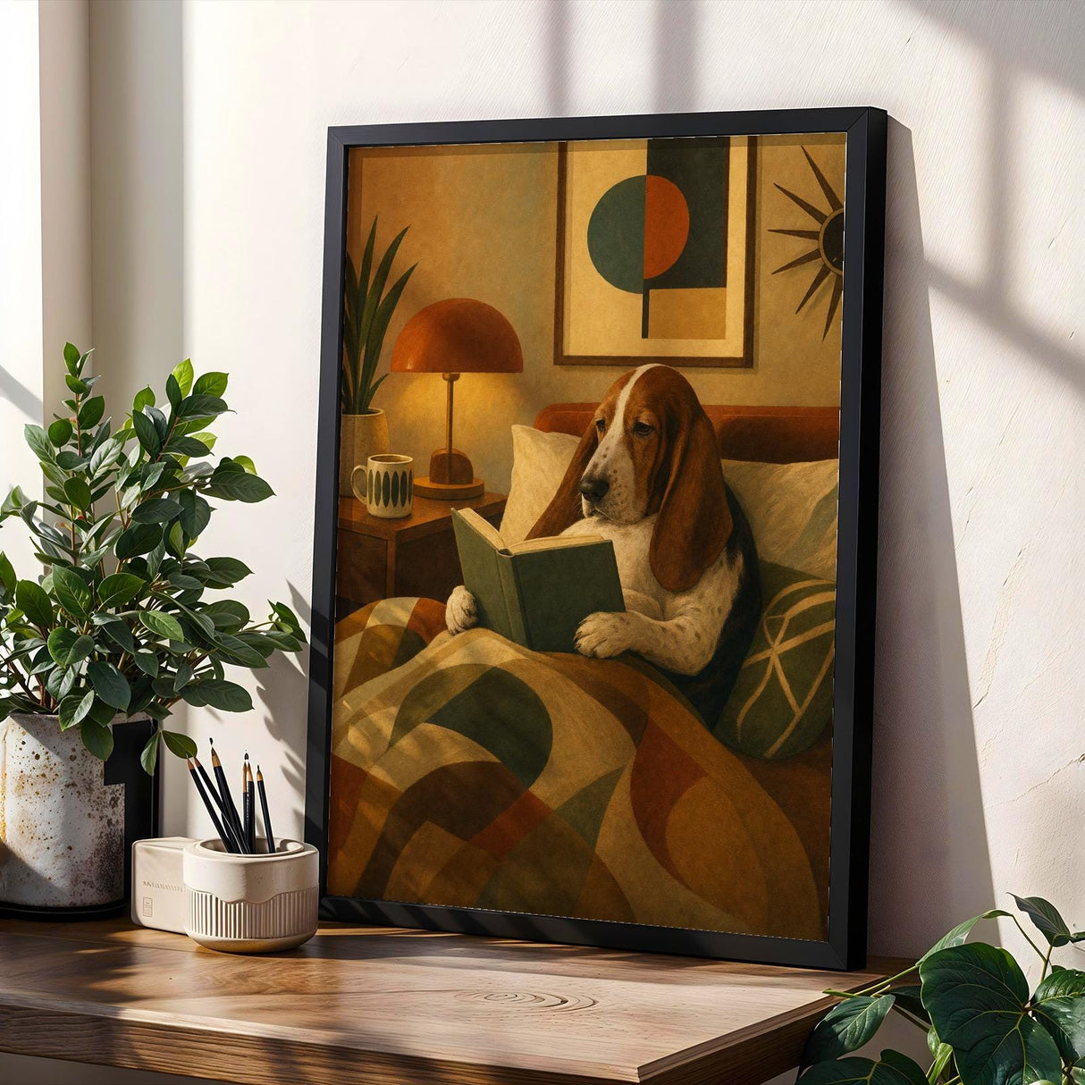 Basset Hound Poster | Modern Paper Print | Dog Wall Print | Orange Printable Art | Living Room Decor Posters