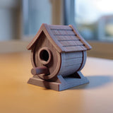 Birdhouse Shelf Accent Decor | 3D Printed Rustic Wooden Style Bird Nest Display for Floor Shelves, Desks and Cozy Interiors