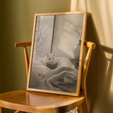 Winter White Hamster Reading in Bed Poster | Japanese Zen Sumi-e Hamster Wall Art | Warm Ivory Gray Decor | Minimalist Kyoto Bedroom Print