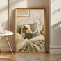 White Crested Guinea Pig Reading in Bed Poster | Nordic Gouache Guinea Pig Wall Art | Warm Neutral Bedroom Decor | Cozy Nook Print