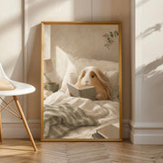 Peruvian Guinea Pig Reading in Bed illustrated in Modern Soft Gouache style on a poster