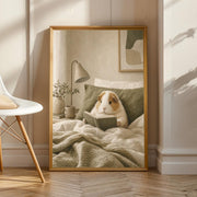 Alpaca Guinea Pig Reading in Bed illustrated in Scandinavian Gouache style on a poster
