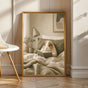 Alpaca Guinea Pig Reading in Bed Poster | Scandinavian Gouache Guinea Pig Wall Art | Warm Beige Oat Milk Decor | Cozy Nordic Bedroom Print