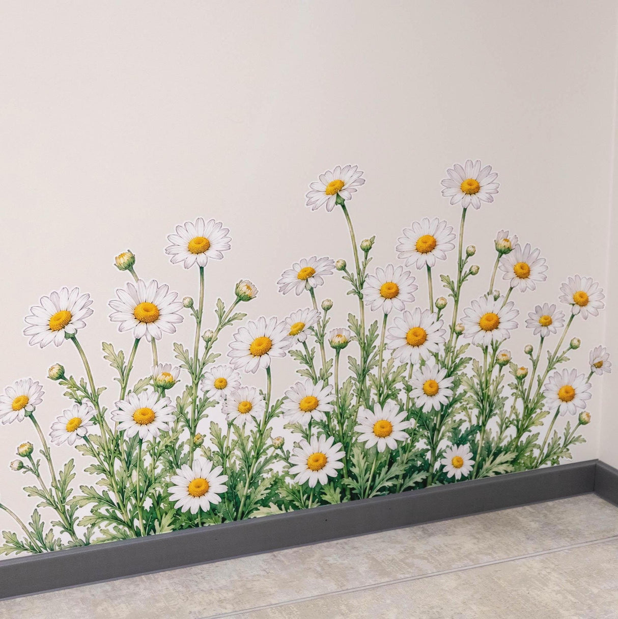 Chamomile Daisies Wall Vinyl Decal | Watercolor Wildflower Meadow Sticker | White Yellow Flower Wall Art | Nursery Kitchen Bathroom Decor