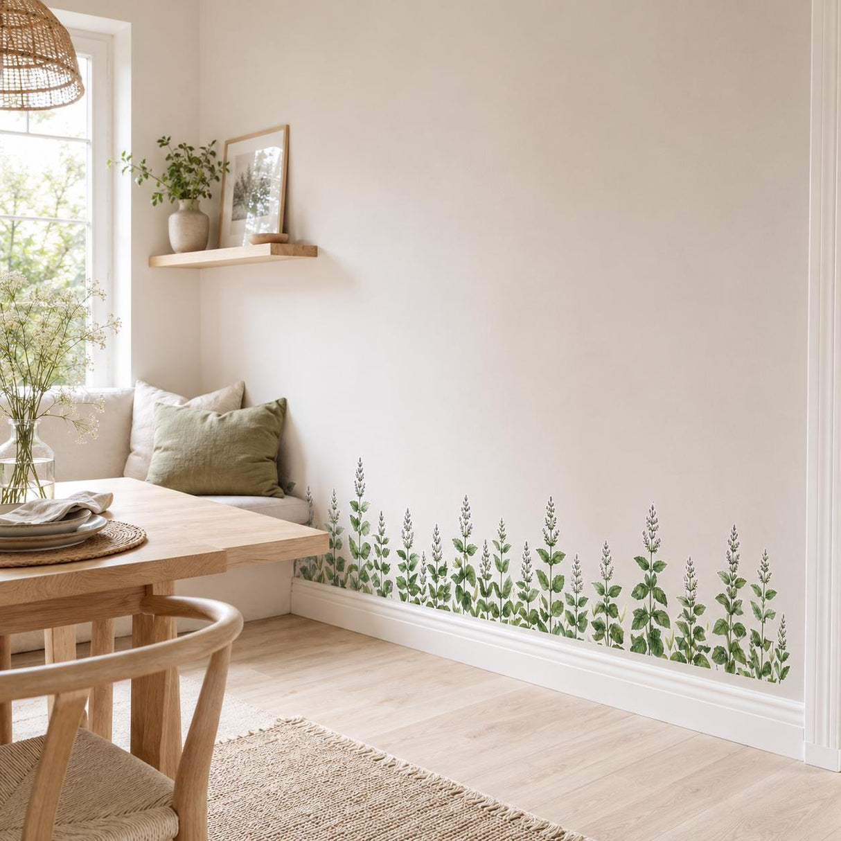 Peppermint Herb Border Wall Vinyl Decal | Piparmünt Botanical Sticker | Watercolor Mint Plant Wall Art | Kitchen Garden Decor | Greenery