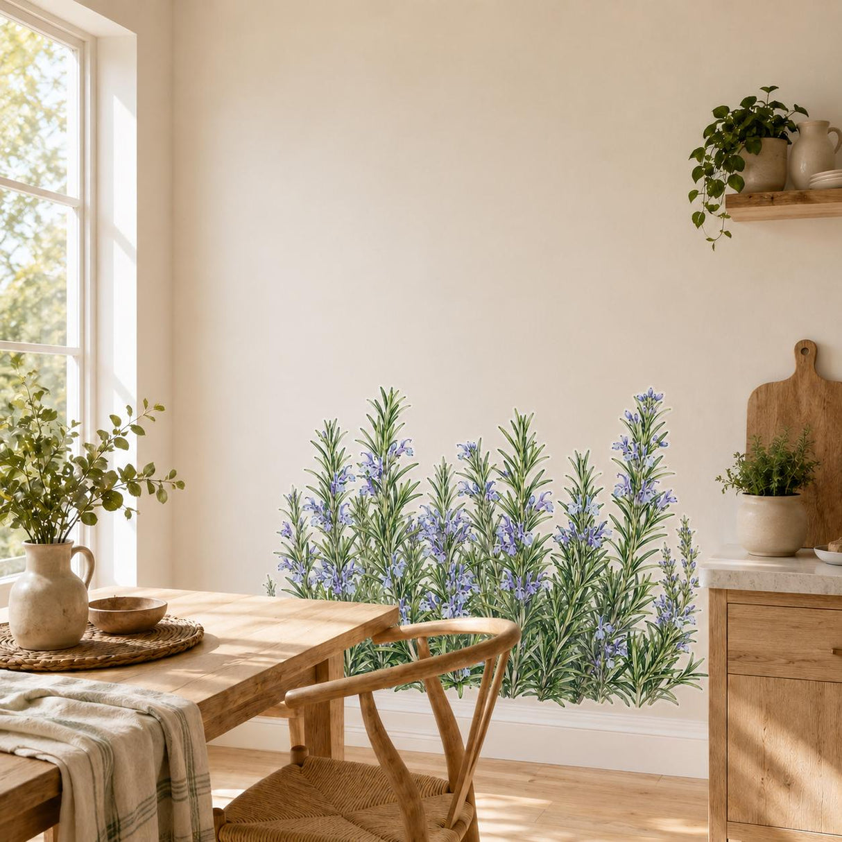 Rosemary Herb Border Wall Vinyl Decal | Watercolor Rosemary Plant Sticker | Kitchen Garden Botanical Wall Art | Farmhouse Cottage Greenery