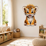 Cute Tiger Cub Wall Vinyl Decal | Baby Tiger With Crown Sticker | Nursery Kids Room Wall Art | Jungle Animal Decor | Little Prince Theme