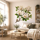 White Magnolia Branch Wall Vinyl Decal | Watercolor Floral Sticker | Botanical Wall Art | Farmhouse Cottage Bedroom Living Room Decor