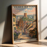 Vilnius Old Town Art Print - Modern Gouache-Vintage, Navy Blue and Terracotta Orange