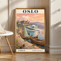 Oslo Harbor Travel Poster | Vintage Norway Wall Art Print | Navy Blue Cream Sailboat Cityscape | Scandinavian Coastal Decor | Travel Gift