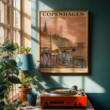 Copenhagen Harbor Travel Poster | Vintage Denmark Wall Art Print | Navy Cream Waterfront Cityscape | Scandinavian Coastal Decor