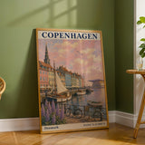 Copenhagen Harbor Travel Poster | Vintage Denmark Wall Art Print | Navy Cream Waterfront Cityscape | Scandinavian Coastal Decor