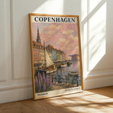 Copenhagen Harbor Travel Poster | Vintage Denmark Wall Art Print | Navy Cream Waterfront Cityscape | Scandinavian Coastal Decor