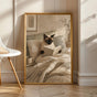 Siamese Cat Reading in Bed Poster | Scandinavian Gouache Cat Wall Art | Beige Ivory Nordic Decor | Cozy Minimalist Bedroom Print