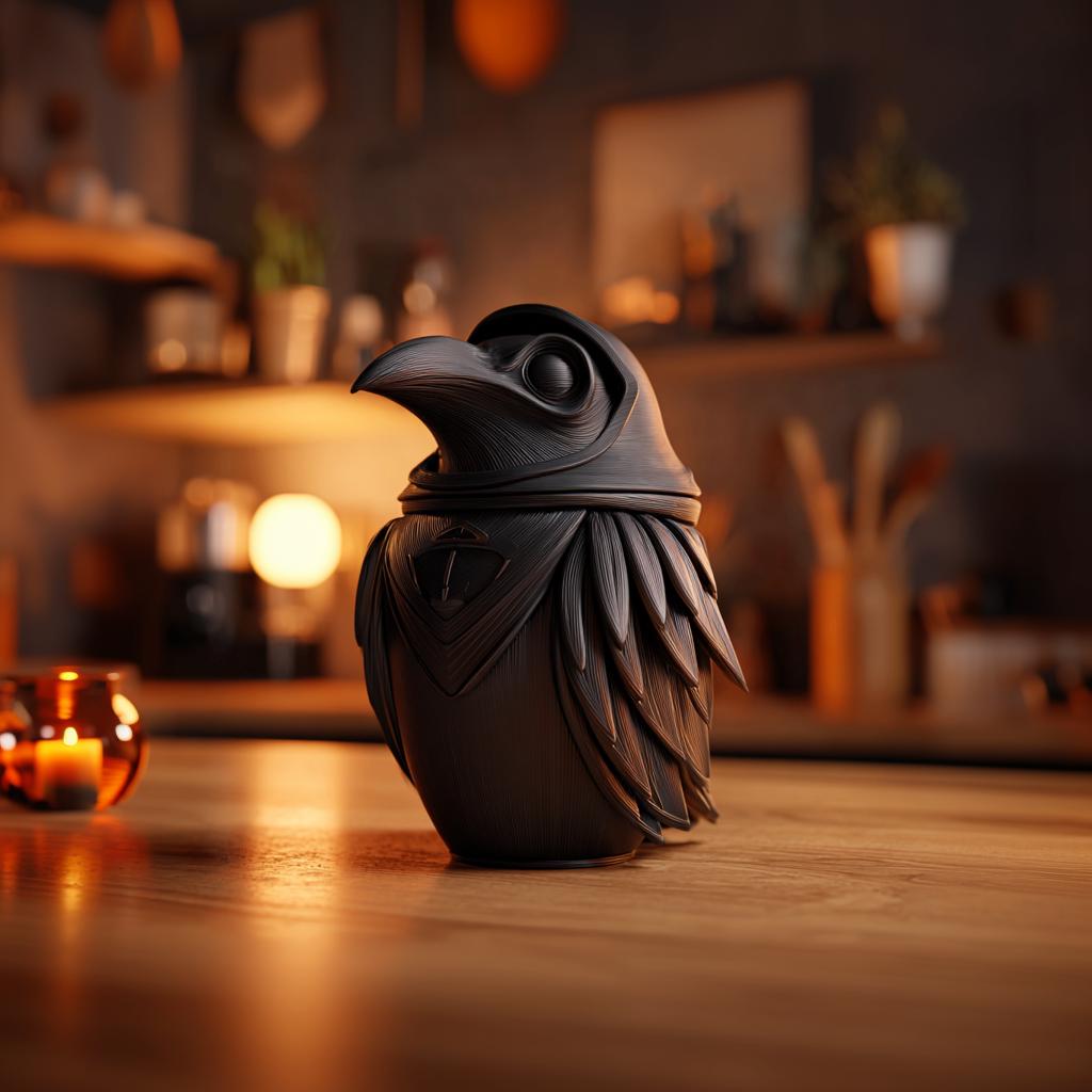 Raven Memorial Urn with Lid | 3D Printed Bird Ashes Keepsake Container for Gothic Shelf Decor and Remembrance Display Accent