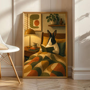 Dutch Rabbit Reading in Armchair illustrated in Mid Century Retro style on a poster