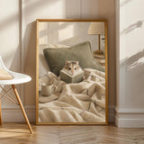 Roborovski Hamster Reading in Bed Poster | Modern Gouache Hamster Wall Art | Warm Beige Oat Milk Decor | Cozy Minimalist Bedroom Print