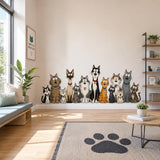 Funny Cat Group Wall Vinyl Decal | Cartoon Kittens Lineup Sticker | Pet Lover Wall Art | Kids Room Playroom Decor | Cute Cat Breeds