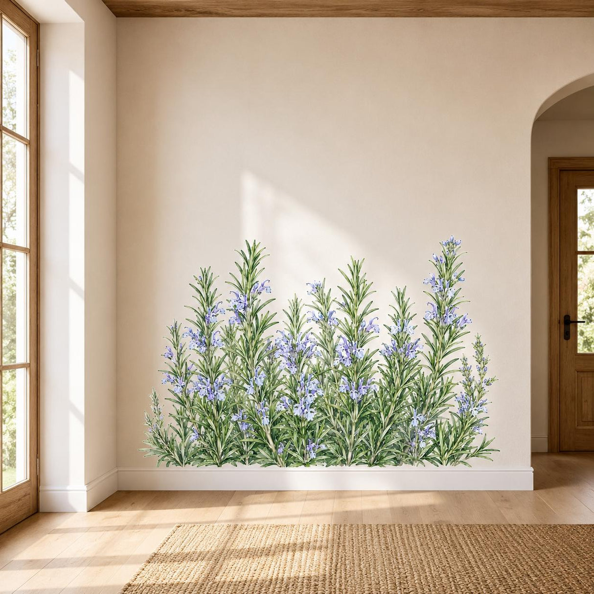 Rosemary Herb Border Wall Vinyl Decal | Watercolor Rosemary Plant Sticker | Kitchen Garden Botanical Wall Art | Farmhouse Cottage Greenery