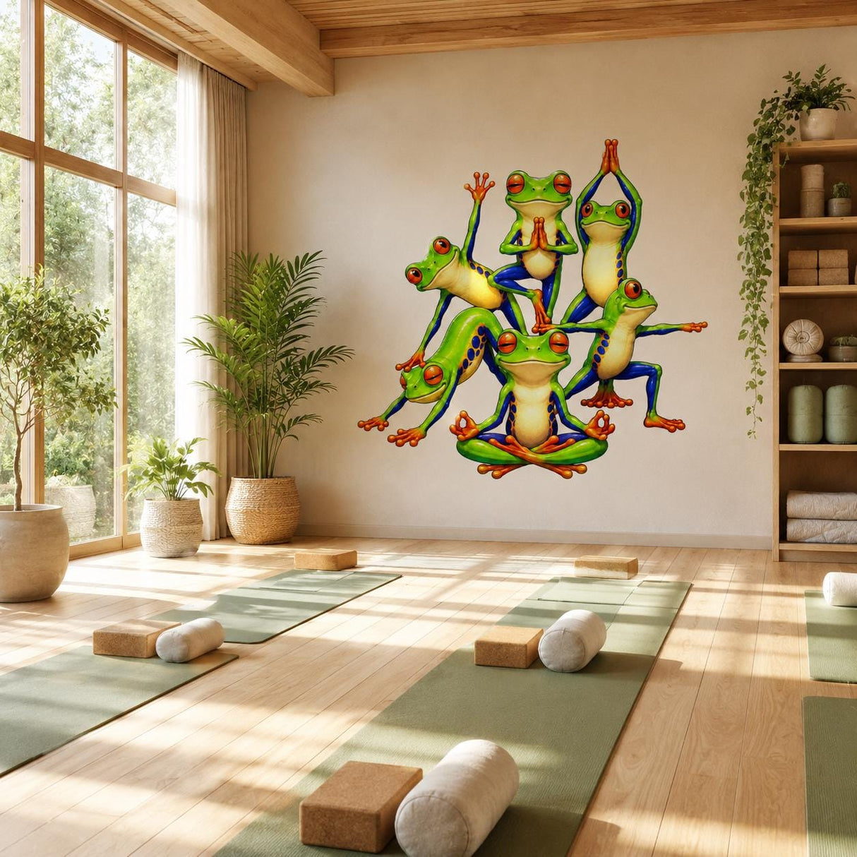 Weird Yoga Frogs Wall Vinyl Decal | Funny Meditation Frog Sticker | Zen Animal Wall Art | Yoga Studio Kids Room Decor