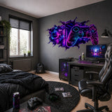 Gaming Wall Vinyl Decal | Neon Controller Broken Wall Illusion Sticker | Gamer Room LED Arcade Wall Art | Teen Bedroom Decor