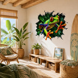 Weird Frog Wall Vinyl Decal | Broken Wall Illusion Sticker | Colorful Jungle Tree Frog Wall Art | Funny Tropical Room Decor