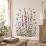 Watercolor Wildflower Meadow Wall Vinyl Decal | Foxglove Delphinium Daisy Sticker | Cottagecore Nursery Wall Art | Boho Floral Decor