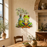 Weird Frog Wall Vinyl Decal | Olive Oil Meditation Frog Sticker | Funny Kitchen Wall Art | Quirky Yoga Decor | Mediterranean Cozy Home Decor
