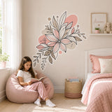 Floral Wall Decal | Blush Botanical Sticker | Peach Flower Line Art | Boho Nursery Decor | Neutral Bedroom Wall Art | Modern Botanical Decor