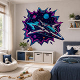 Spaceship Wall Art Print | Neon Sci Fi Space Decor | Futuristic Starship Artwork | Galaxy Planet Poster | Gamer Room Decor | Cosmic Wall Art
