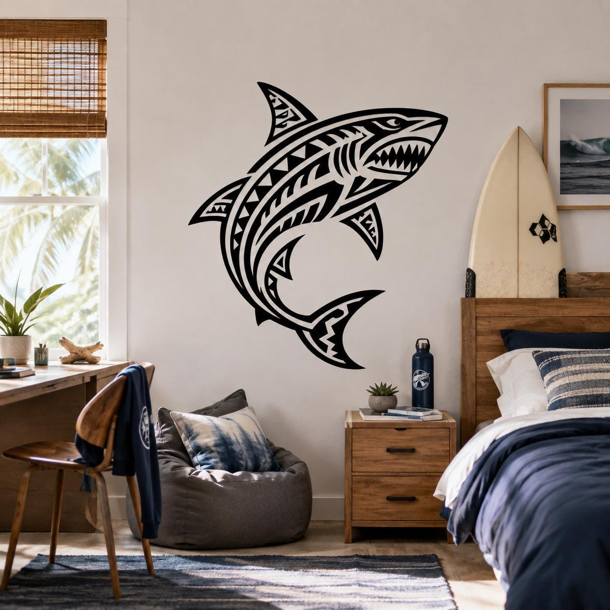 Tribal Shark Wall Art Print | Black & White Shark Decor | Geometric Ocean Artwork | Marine Art Poster | Coastal Room Decor | Shark Art Print