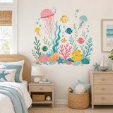 Under the Sea Wall Decal | Jellyfish & Fish Wall Sticker | Ocean Nursery Decor | Kids' Room Sea Life Wall Art | Pastel Underwater Wall Decor