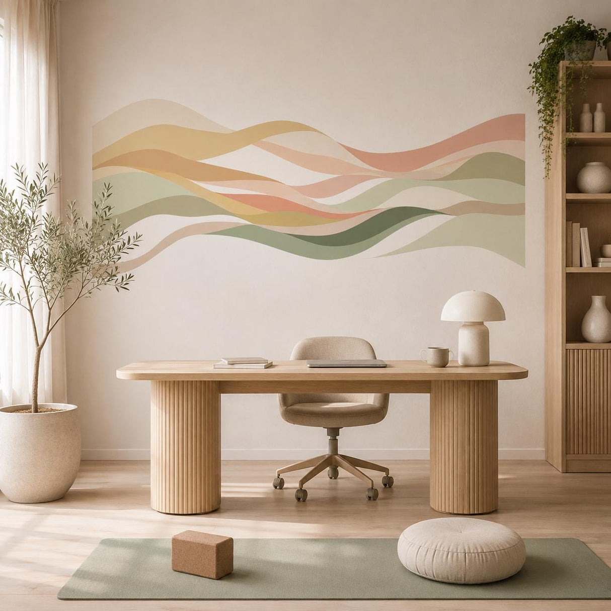 Abstract Wave Wall Decal | Neutral Wall Sticker | Sage Green Home Wall Decor | Modern Organic Wall Art | Minimalist Bedroom Wall Decorations