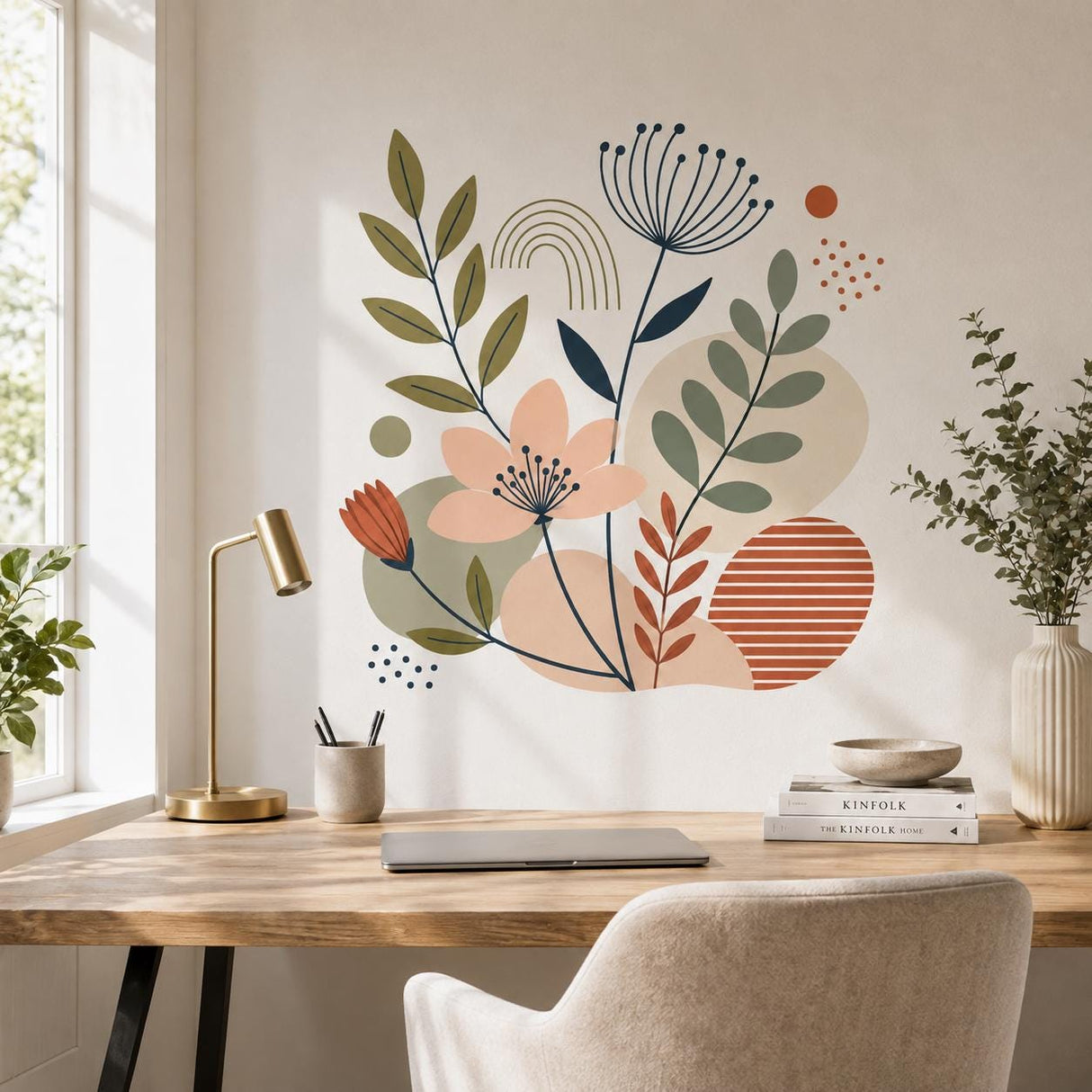 Botanical Wall Decal | Abstract Floral Wall Sticker | Boho Flower Art | Sage Green Terracotta Decor | Modern Home Nursery Bedroom Wall Decor