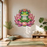 Meditating Frog Wall Art Print | Pink Lotus Flower Decor | Whimsical Nursery Art | Kids Room Wall Decor | Green Frog Decor | Yoga Room Decor