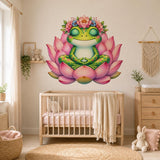Meditating Frog Wall Art Print | Pink Lotus Flower Decor | Whimsical Nursery Art | Kids Room Wall Decor | Green Frog Decor | Yoga Room Decor