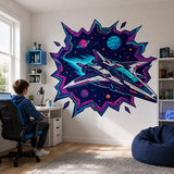 Spaceship Wall Art Print | Neon Sci Fi Space Decor | Futuristic Starship Artwork | Galaxy Planet Poster | Gamer Room Decor | Cosmic Wall Art